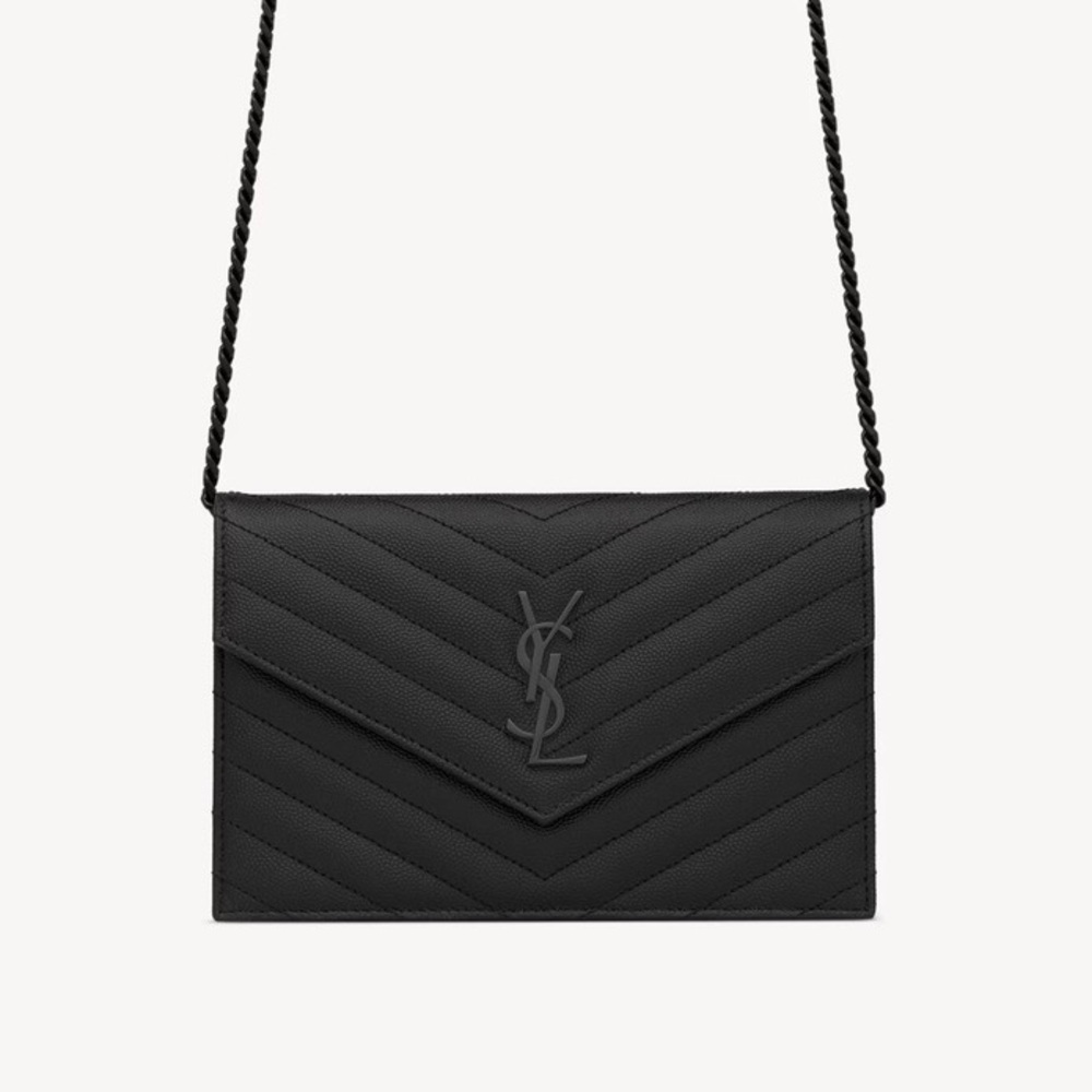 Saint Laurent YSL Monogram Cassandre Chain Wallet Crossbody Black Leather - Picture 2 of 13